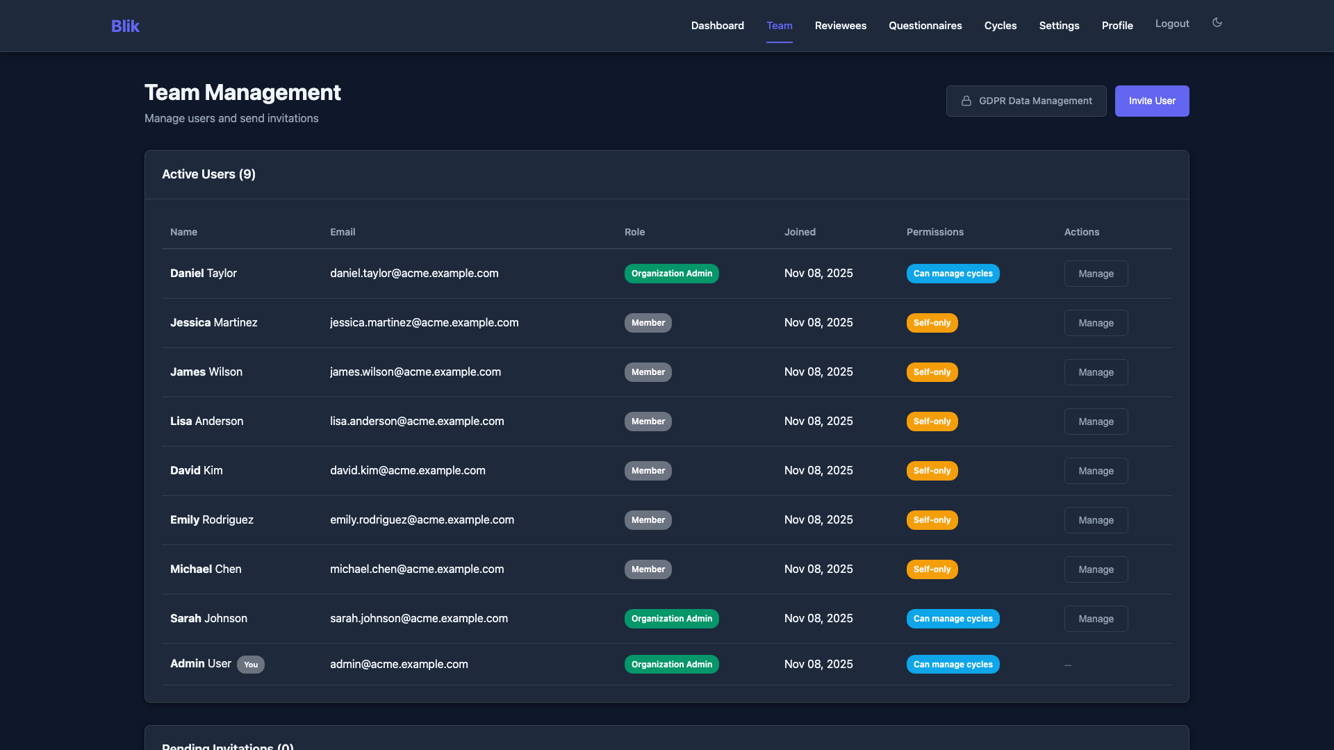 Team Management - Dark Theme